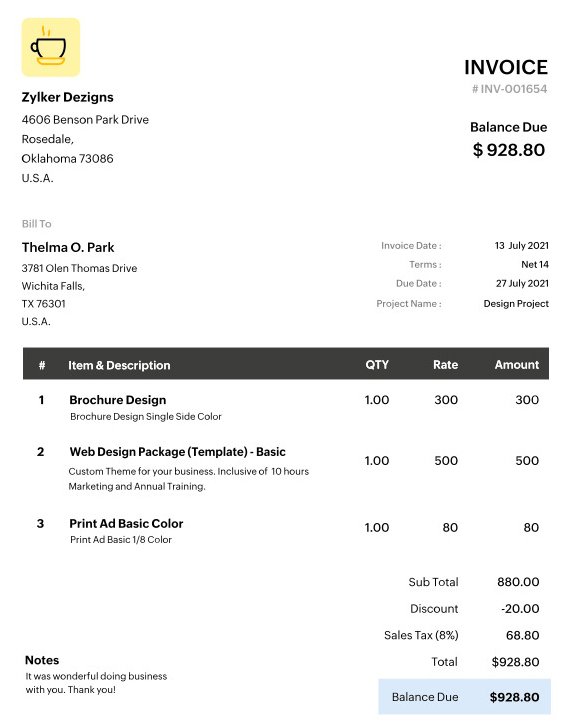 invoice template from